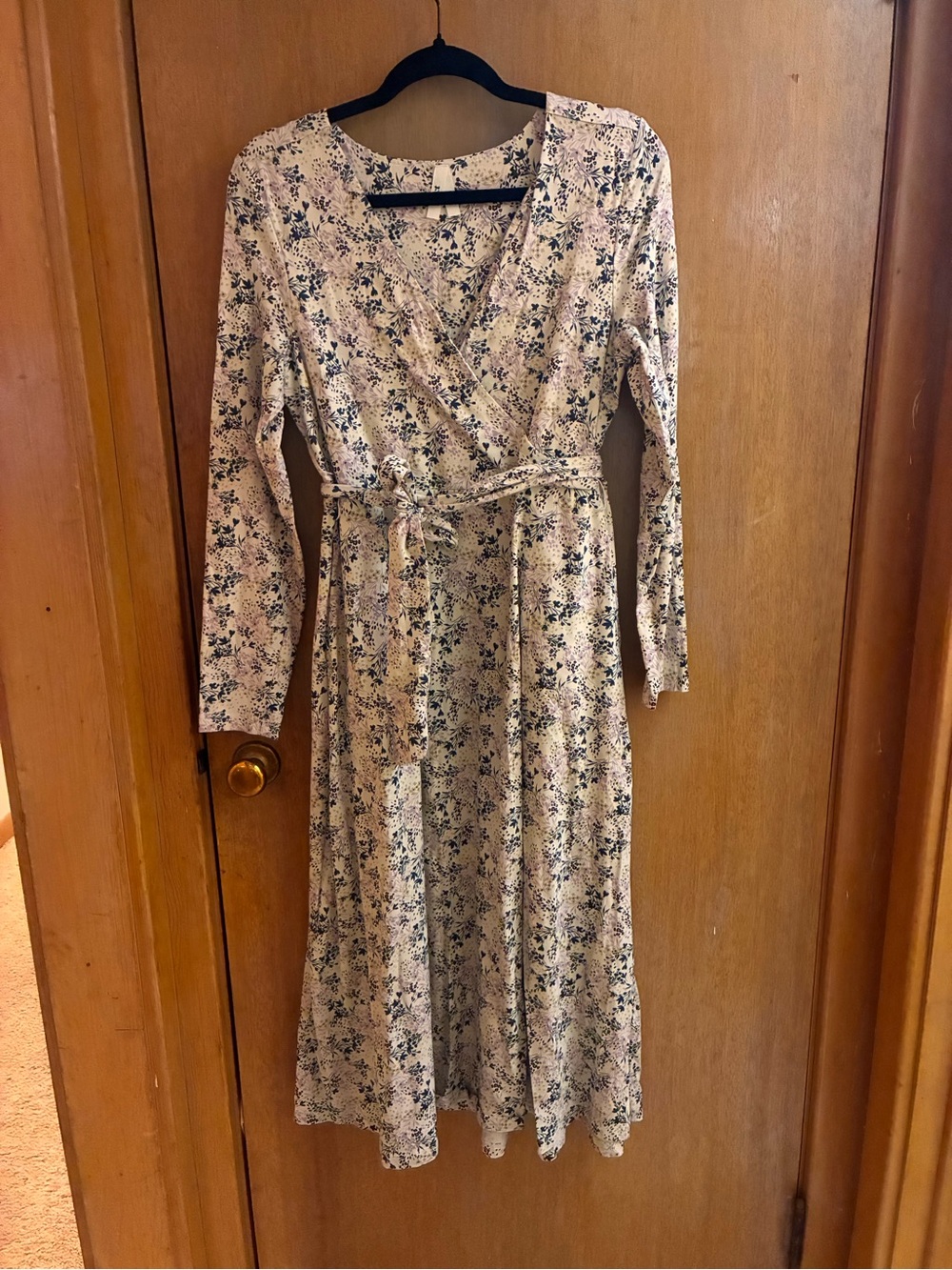 Pact Cream Floral Long Sleeve Wrap Dress